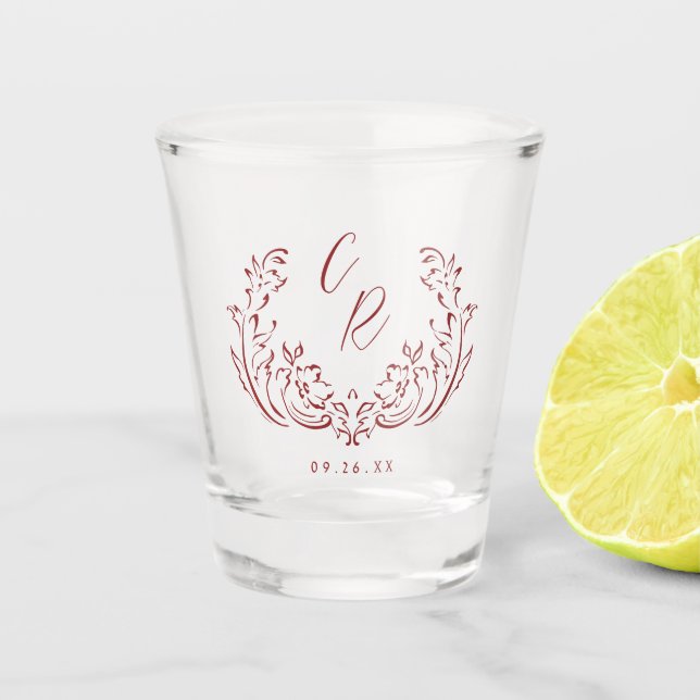 Verre A Shot Monogramme Mariage Vintage à croquis rouge (Devant)
