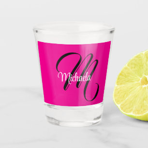 Verre A Shot Monogramme moderne minimaliste nom initial rose ch