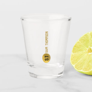 Verre A Shot Monogramme moderne noir & or élégant personnalisé