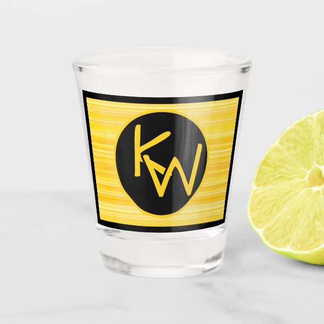Verre A Shot Monogramme noir jaune citron rétro (Devant)