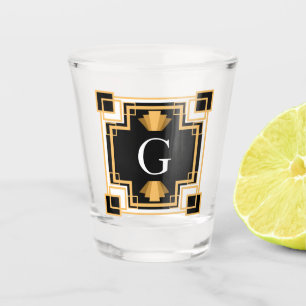Verre A Shot monogramme vintage de style d'art déco des années