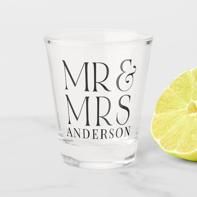 Verre A Shot Monsieur & Madame Nom de famille & Date personnali (Devant)