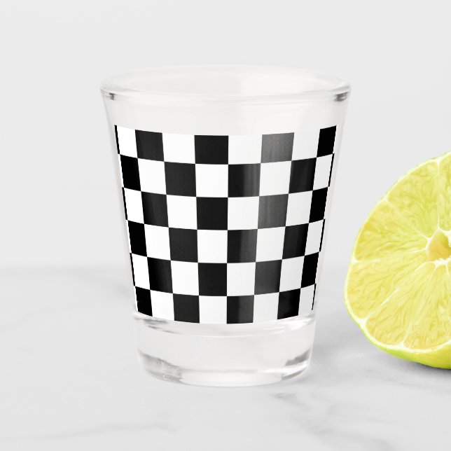 Verre A Shot Motif blanc de noir classique de damier (Devant)