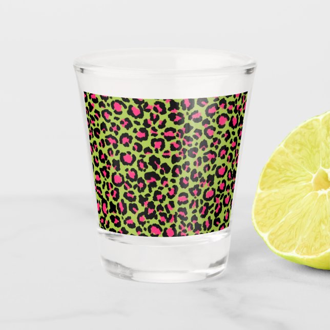 Verre A Shot Motif léopard en framboise sur Lime Green (Devant)