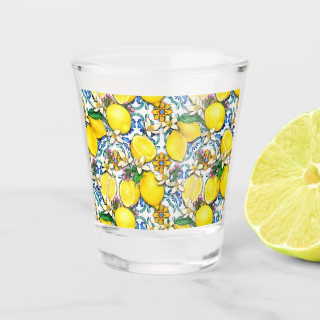 Verre A Shot Motif traditionnel méditerranéen aux citrons (Devant)