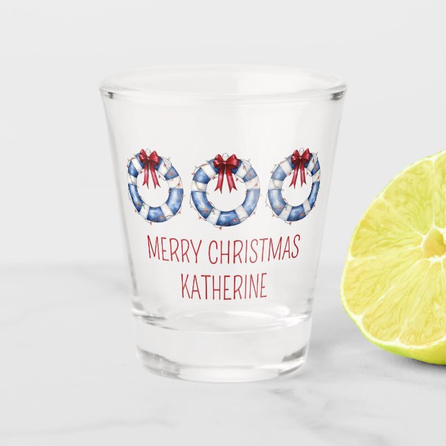 Verre A Shot Nautical Christmas Life Preservers With Bows (Devant)
