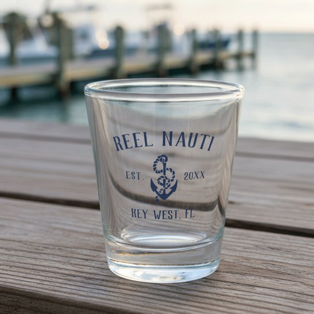 Verre A Shot Nautical Navy Blue Rustic Ancre Nom du bateau (Créateur téléchargé)