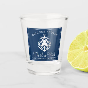 Verre A Shot Nautique Marine Blue Welcome Aboard Nom du bateau