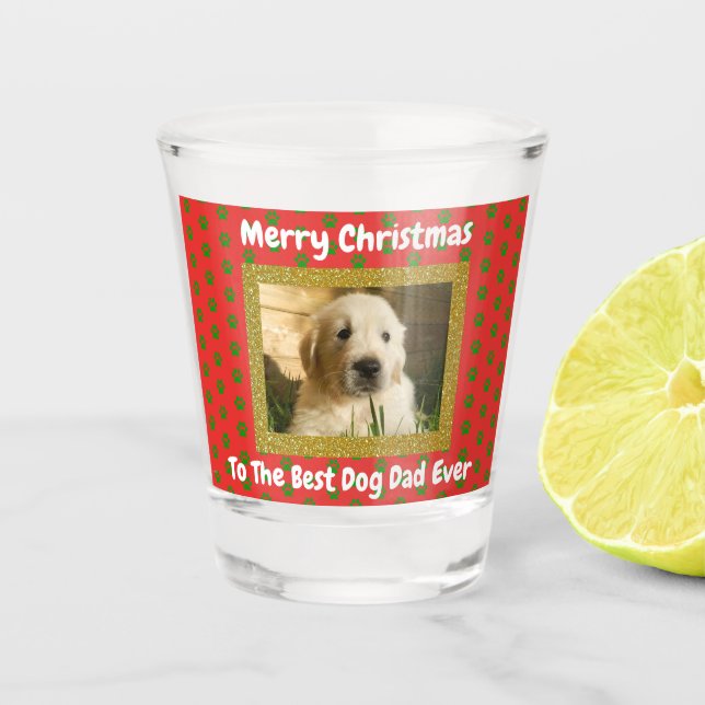 Verre A Shot Noël Meilleur Chien Papa Jamais Personnalisé Photo (Devant)