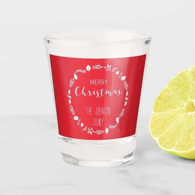 Verre A Shot Noël Rouge Avec Décor Feuille Blanc (Devant)