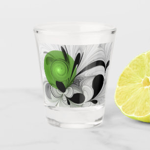 Verre A Shot Noir Abstrait et blanc avec art fractal vert