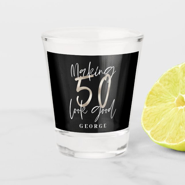 Verre A Shot Noir argent 50e anniversaire moderne élégant (Devant)