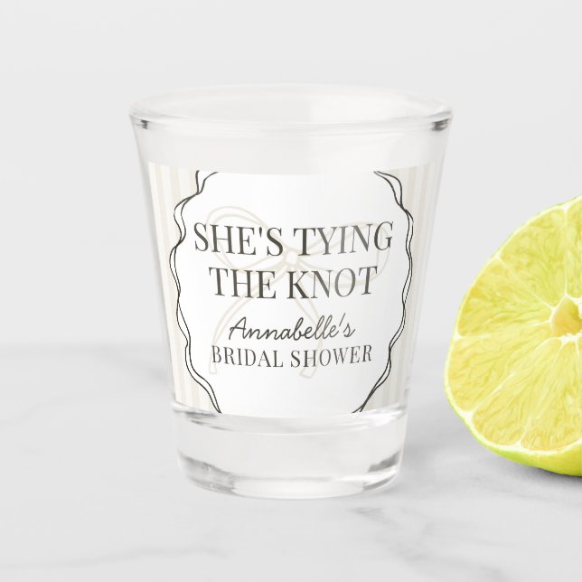 Verre A Shot Noir Coquette Nœud Beige Faveur de Mariage (Devant)