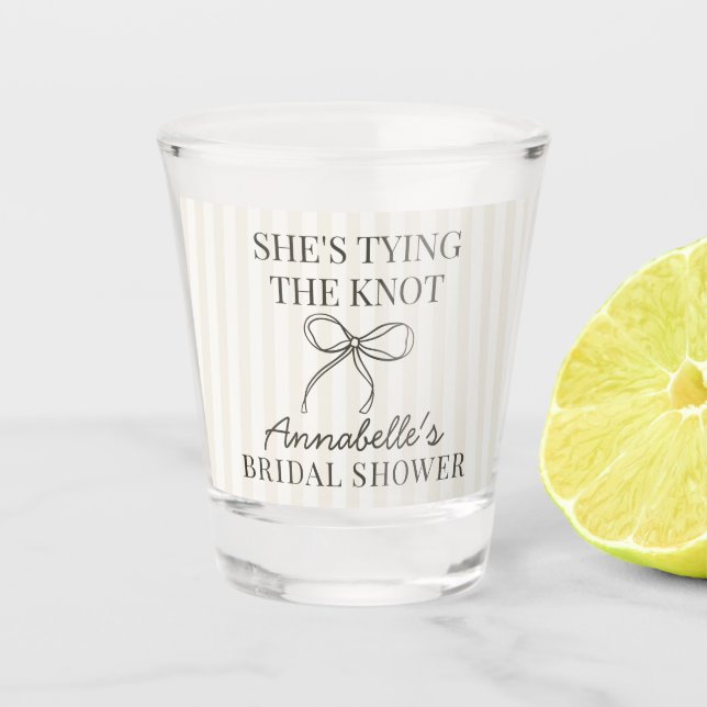 Verre A Shot Noir Coquette Nœud Beige Favori de Mariage Cérémon (Devant)