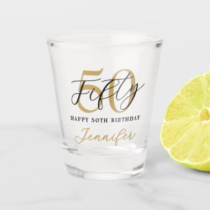 Verre A Shot Noir et blanc moderne Élégant 50e anniversaire