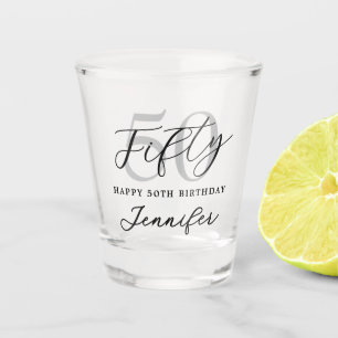 Verre A Shot Noir et blanc moderne Élégant 50e anniversaire
