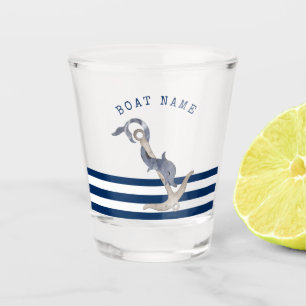 Verre A Shot Nom de bateau nautique, Dauphin d'ancre Bleu marin