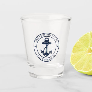 Verre A Shot Nom de bateau personnalisé à l'ancre bleu marine n