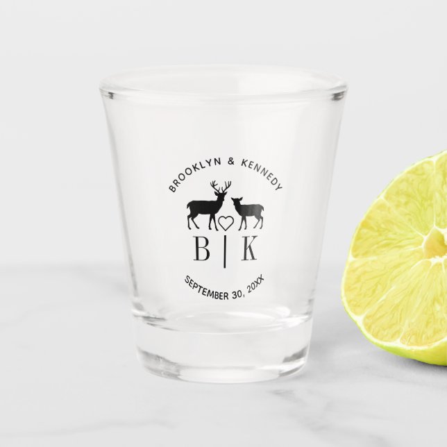 Verre A Shot Nom de couple Deer Monogram Mariage campagnard rus (Devant)
