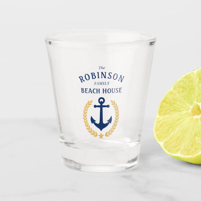 Verre A Shot Nom de famille Beach House Ancre Gold Style Laurel (Devant)