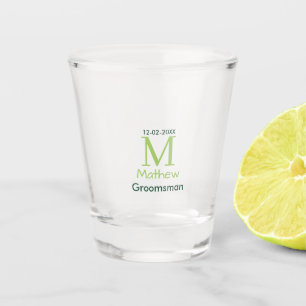 Verre A Shot nom de garçon d'honneur vert lettre date pastel ma