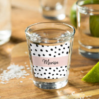 Nom du monogramme moderne | Points rose et noir Pa