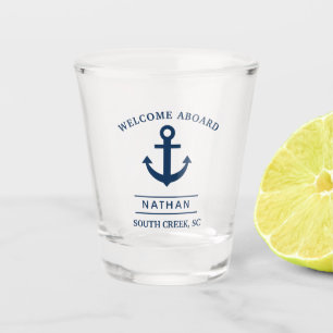 Verre A Shot Nom du monogramme personnalisé Marine Blue Welcome