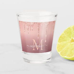 Verre A Shot Nom du monogramme Rose texte Parties scintillant d