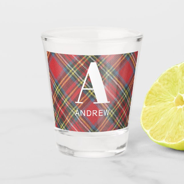 Verre A Shot Nom du monogramme, Stewart Tartan Denim Imprimer 1 (Devant)