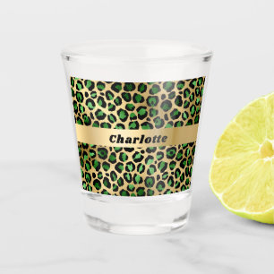 Verre A Shot Nom du motif du léopard vert émeraude