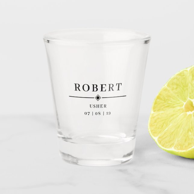 Verre A Shot Nom et date personnalisés par USHER de mariage (Devant)