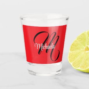 Verre A Shot Nom initial minimaliste moderne monogramme rouge