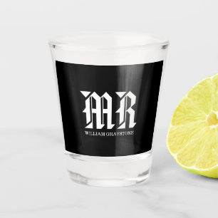Verre A Shot Nom moderne noir et blanc Monogramme Initiales M.