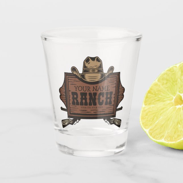 Verre A Shot NOM PERSONNALISÉ Canons Cowboy Connexion Western R (Devant)