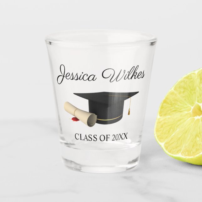 Verre A Shot Nom personnalisé Cap d'obtention du diplôme et cla (Devant)