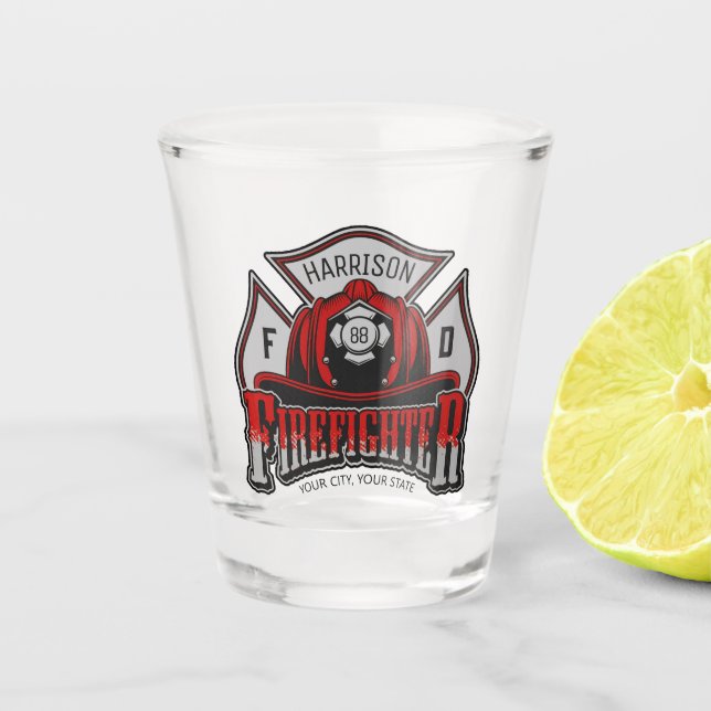 Verre A Shot NOM PERSONNALISÉ Casque de pompier Secourt d'incen (Devant)