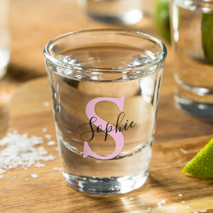 Verre A Shot Nom personnalisé moderne Monogramme rose