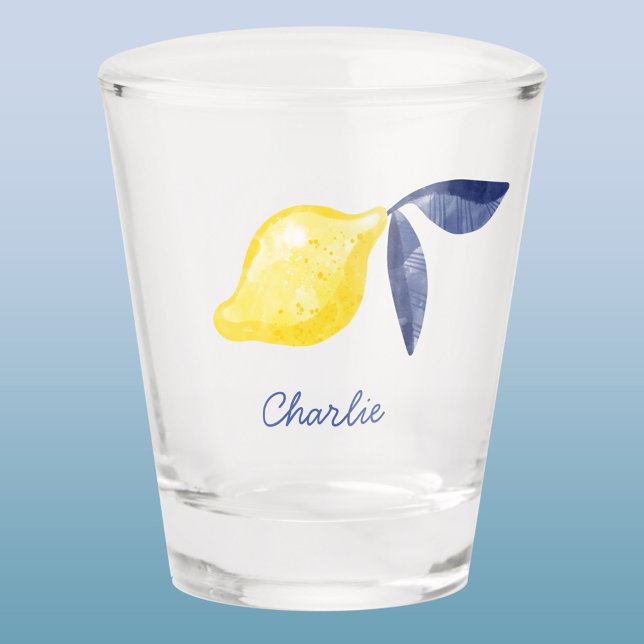 Verre A Shot Nom personnalisé personnalisé citron (Personalized name watercolor lemon shot glass)