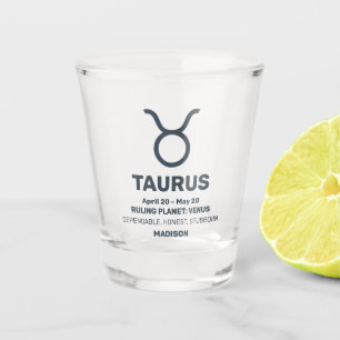 Verre A Shot Nom personnalisé / Texte Zodiac Sign Taurus