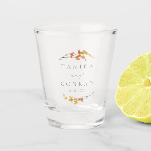 Verre A Shot Noms d'aquarelle Mariage fleur sauvage Gold ID954 (Devant)