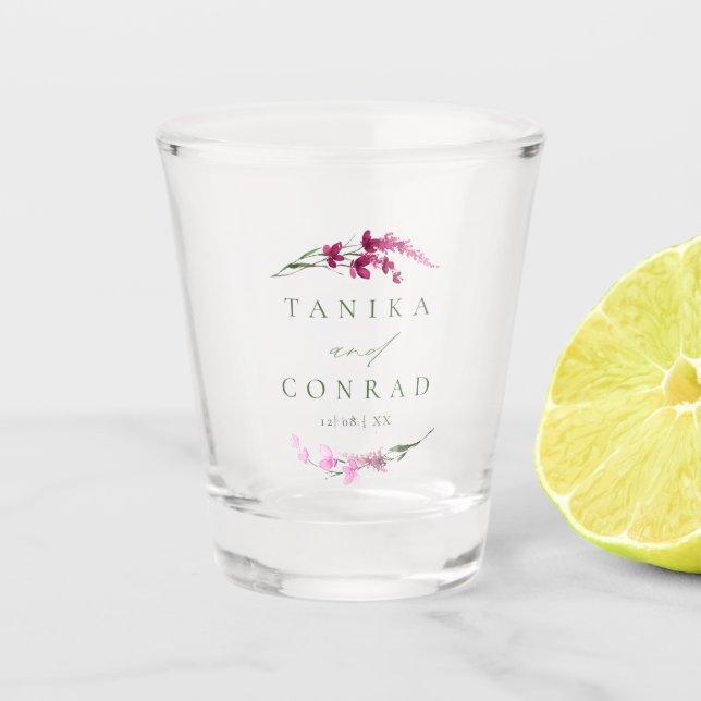 Verre A Shot Noms des aquarelles du Mariage fleur sauvage Fuchs (Devant)
