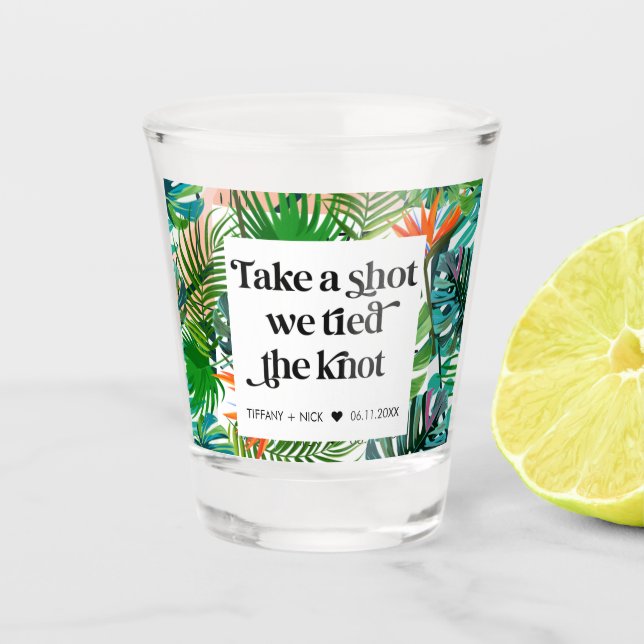 Verre A Shot Nous avons lié le Knot Tropical Beach Wedding Favo (Devant)