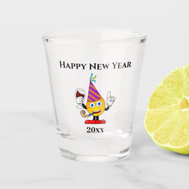 Verre A Shot Nouvel An Sove Party mignonne Drôle Happy Emoji (Devant)