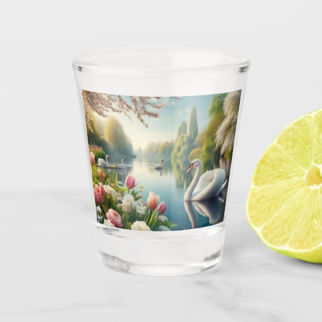 Verre A Shot OEuvre d'art printanière du lac des cygnes floraux (Devant)