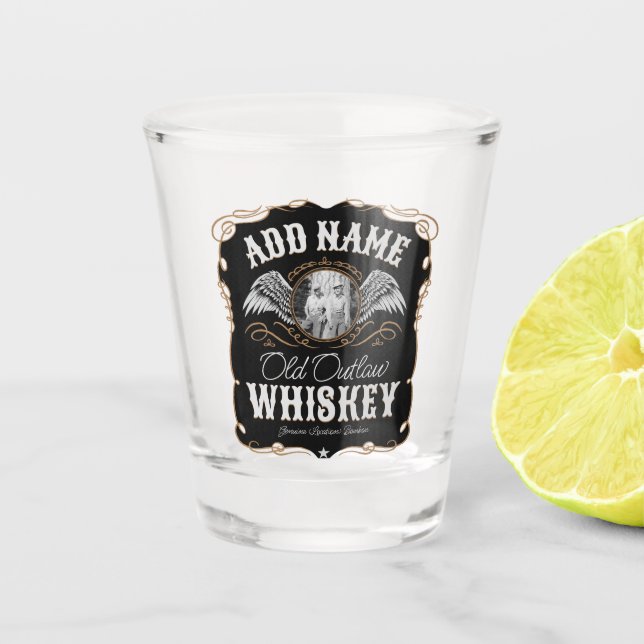 Verre A Shot Old Moonshine Whiskey Étiquette AJOUTER PHOTO Nom  (Devant)