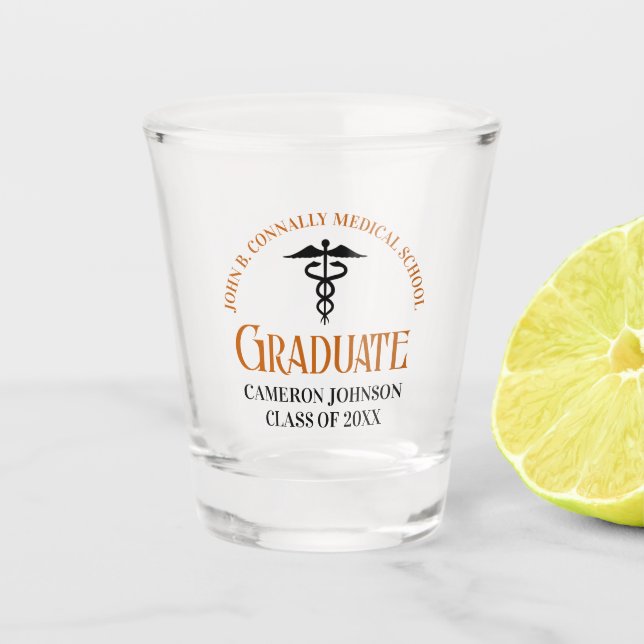 Verre A Shot Orange Médicale School Graduation Commémorative (Devant)