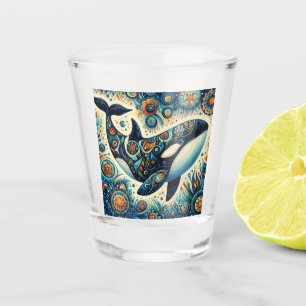 Verre A Shot Orca Killer Whale Floral Whimsical Plage nautique