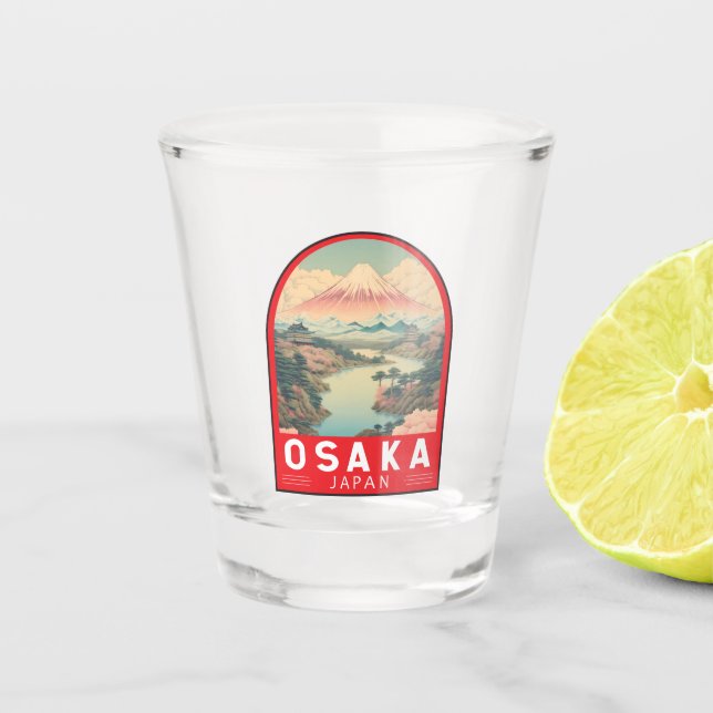 Verre A Shot Osaka Japon Mont Fuji Emblème d'art de voyage (Devant)