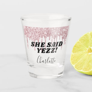 Verre A Shot Paillettes rose blush gouttes mariée elle a dit ou