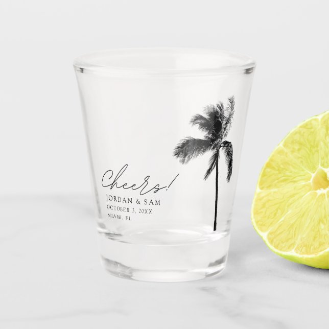 Verre A Shot Palmier Tropical Mariage Faveur Salutations Modern (Devant)